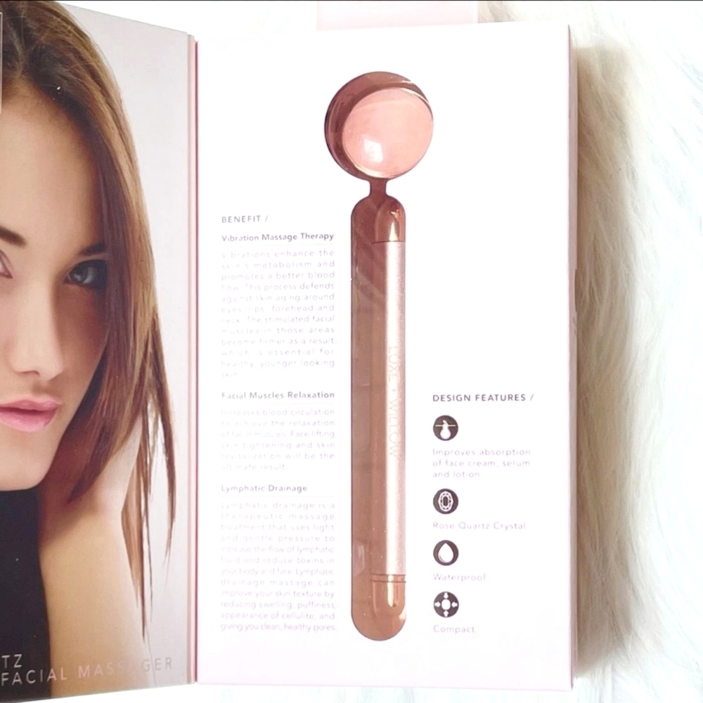 Phoenix + Willow ✦ Rose Quartz Vibrating Face Roller ✦ Luxe Skincare Tool NWT - Picture 12 of 15